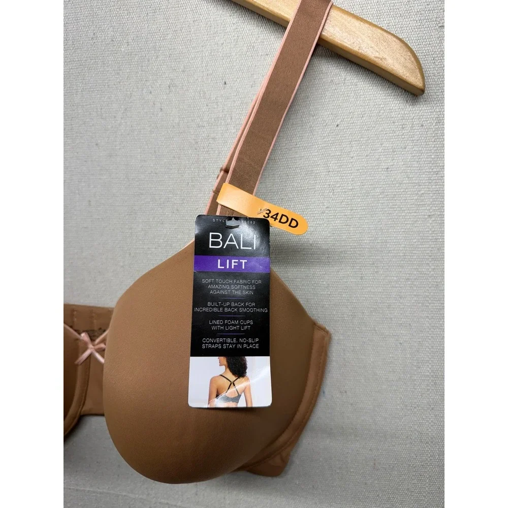 Bali One Smooth U Lift Underwire‎ Bra 34DD Tan DF0082 Convertible Straps NWT
